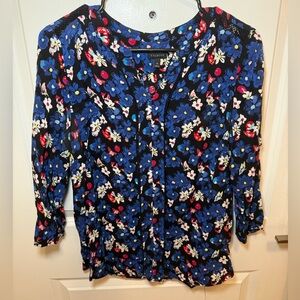 Talbots Blue and Red Ruffled Blouse with Peter Pan Collar